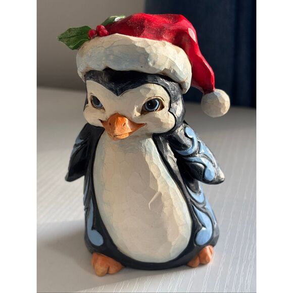Jim Shore Heartwood Creek Pint-Size Christmas Penguin with Patch Coat Stone Resi - Picture 3 of 7